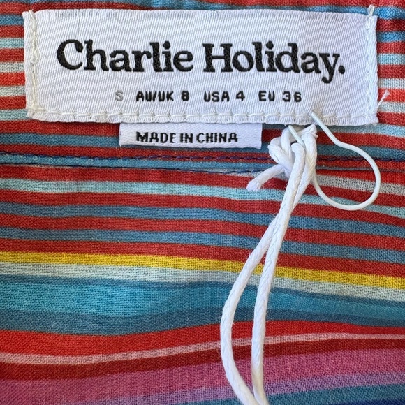 Charlie Holiday Maple Oversized Shirt Size S Multi Stripe Button Up Beach Swim - Picture 3 of 10